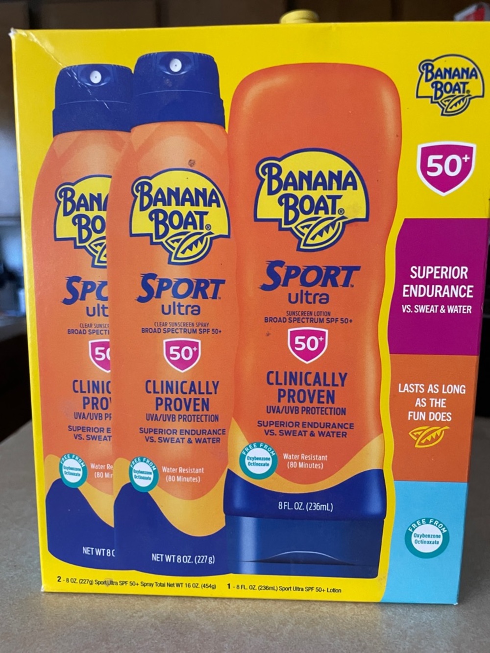Banana Boat spf 50 3 pack Sport Ultra clinically Proven sprayand lotion